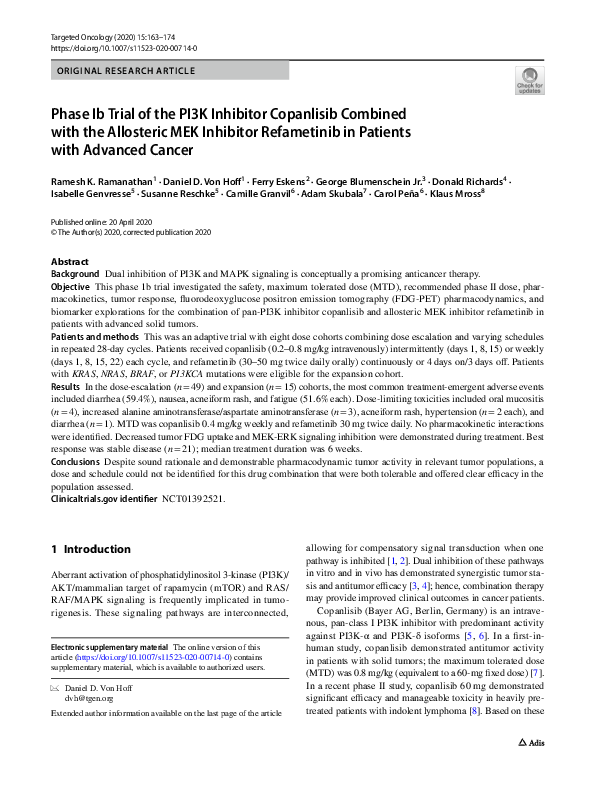 (PDF) Phase Ib Trial of the PI3K Inhibitor Copanlisib Combined with the ...