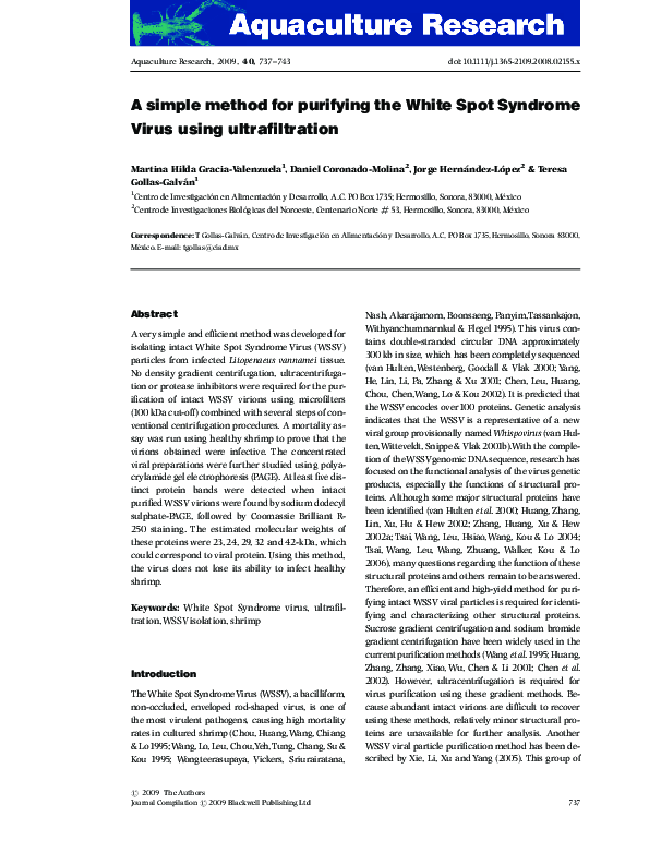 (PDF) A simple method for purifying the White Spot Syndrome Virus using ...