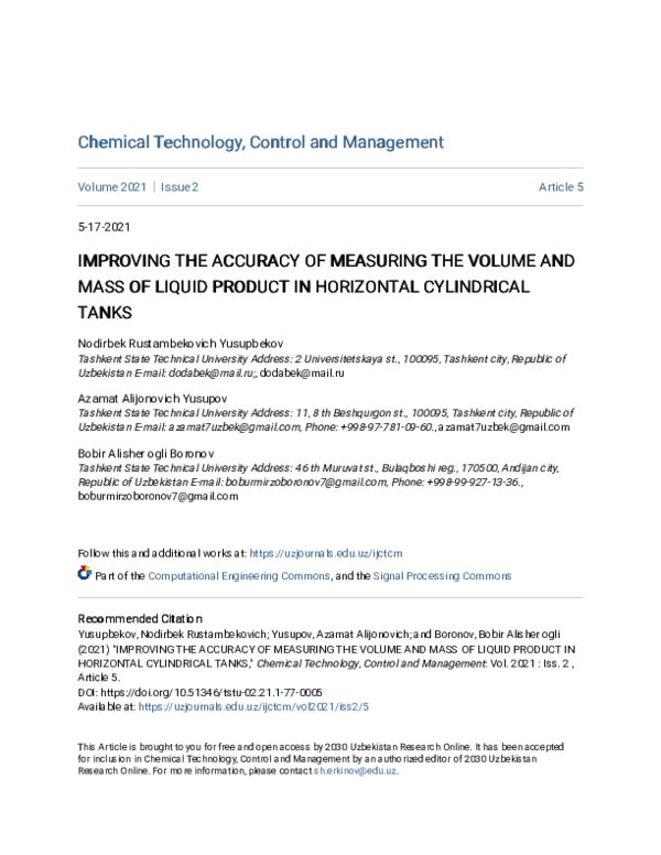 (PDF) Improving the Accuracy of Measuring the Volume and Mass of Liquid ...