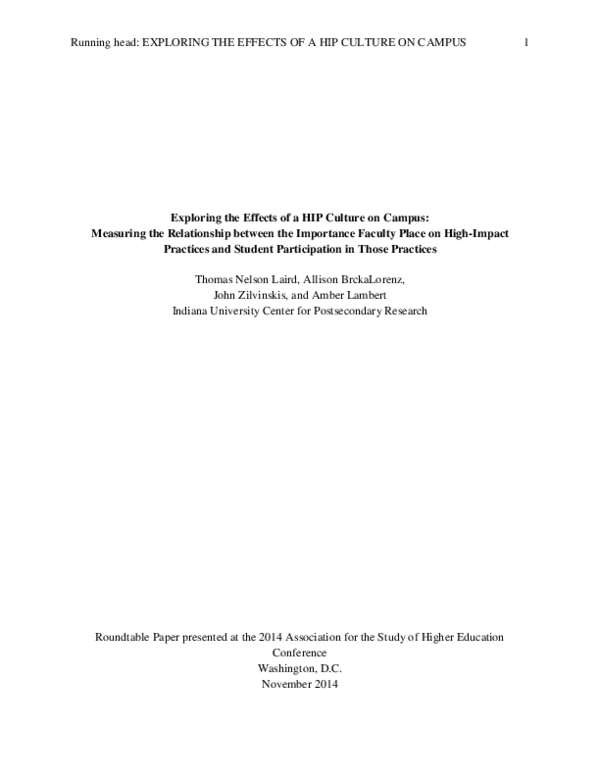 (PDF) Exploring the Effects of a HIP Culture on Campus: Measuring the ...