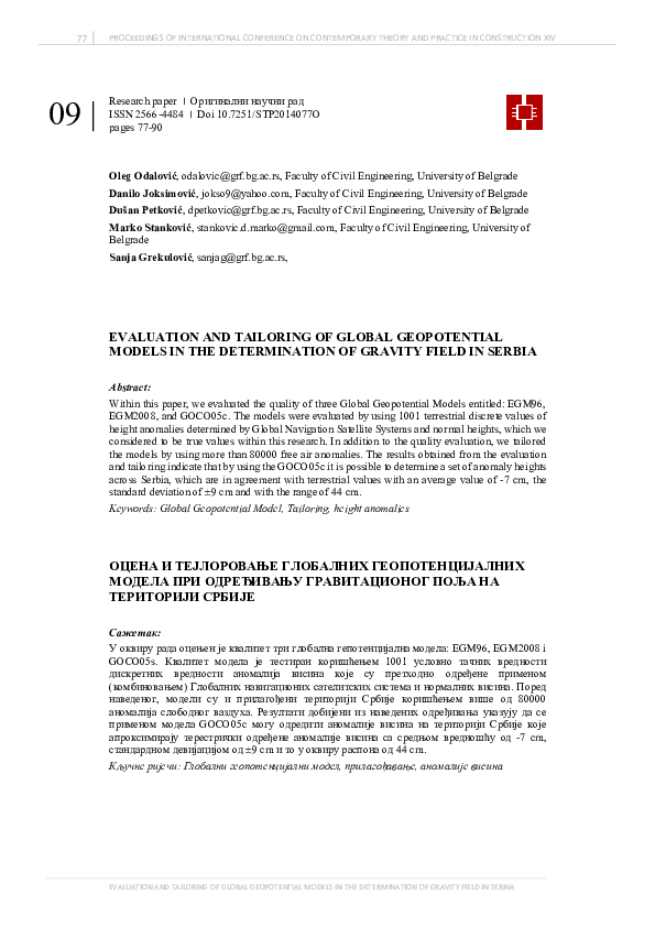 (PDF) Evaluation and Tailoring of Global Geopotential Models in the ...