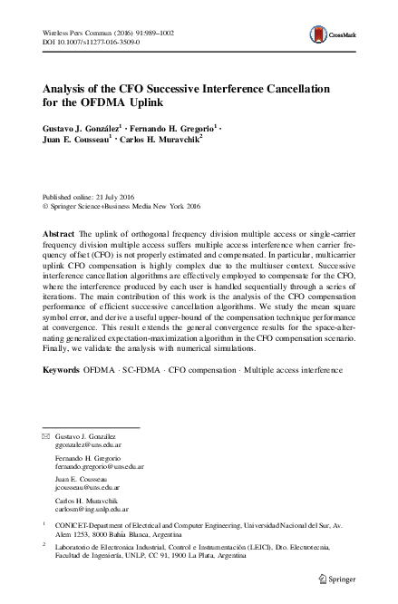 (PDF) Analysis of the CFO Successive Interference Cancellation for the ...