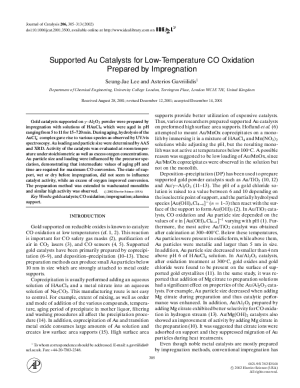 (PDF) Supported Au Catalysts for Low-Temperature CO Oxidation Prepared ...