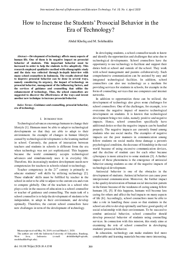 (PDF) How to Increase the Students’ Prosocial Behavior in the Era of ...