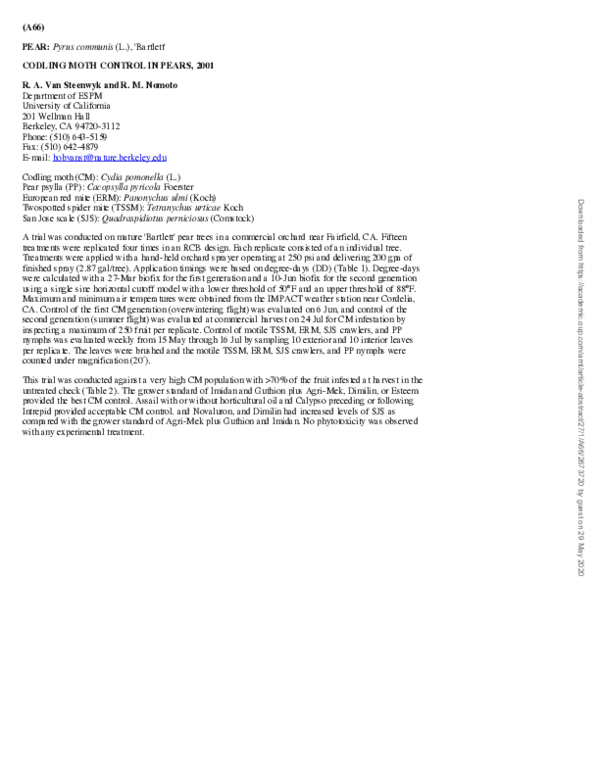 Codling Moth Control in Pears, 2001