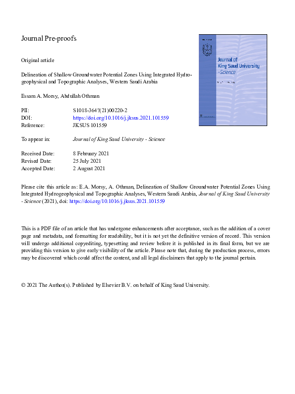 (PDF) Delineation of shallow groundwater potential zones using ...