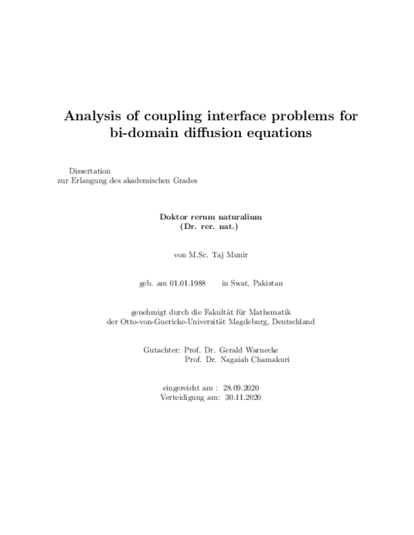 (PDF) Analysis of coupling interface problems for bi-domain diffusion ...