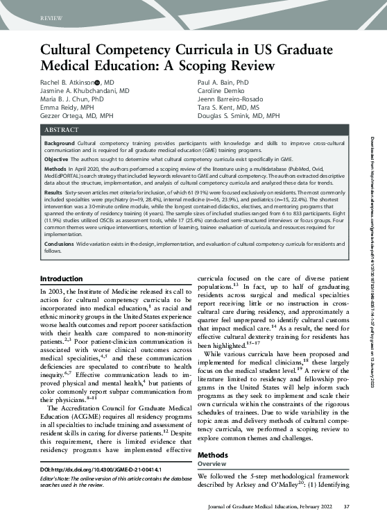 (PDF) Cultural Competency Curricula in US Graduate Medical Education: A ...