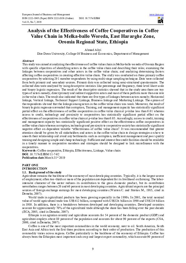 (PDF) Analysis of the Effectiveness of Coffee Cooperatives in Coffee ...