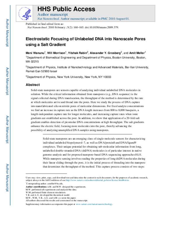 (PDF) Electrostatic focusing of unlabelled DNA into nanoscale pores ...