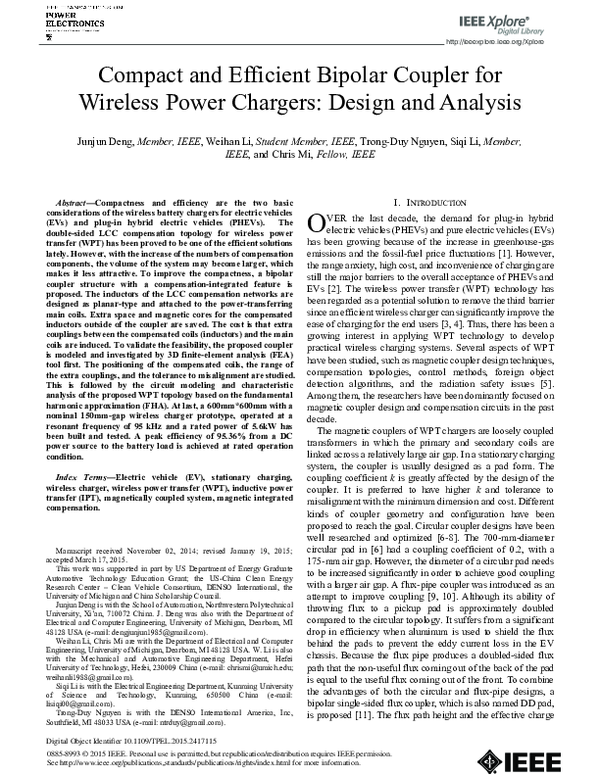 (PDF) Compact and Efficient Bipolar Coupler for Wireless Power Chargers ...