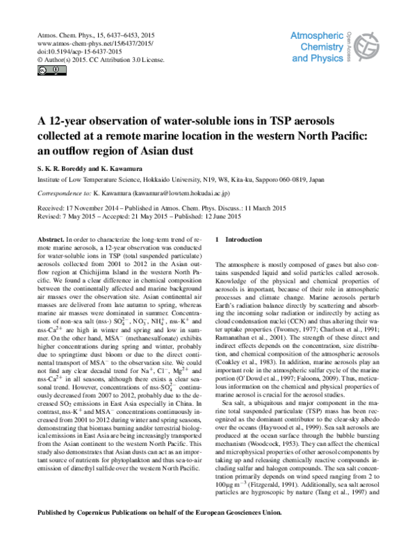 (PDF) A 12-year observation of water-soluble ions in TSP aerosols ...