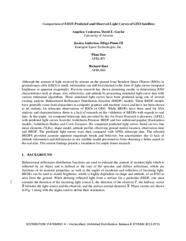 (PDF) Comparison of BRDF-Predicted and Observed Light Curves of GEO ...