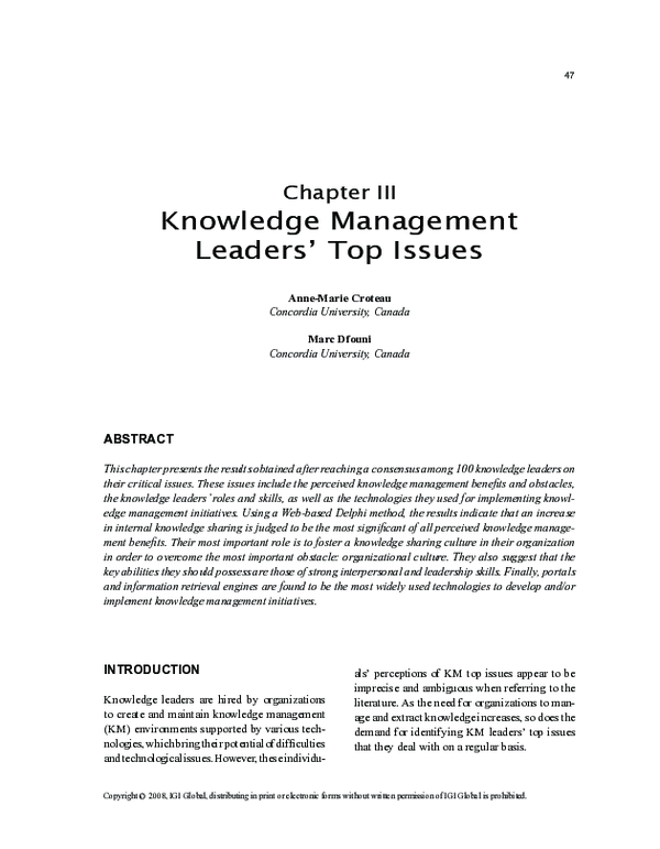 (PDF) Knowledge Management Leaders' Top Issues