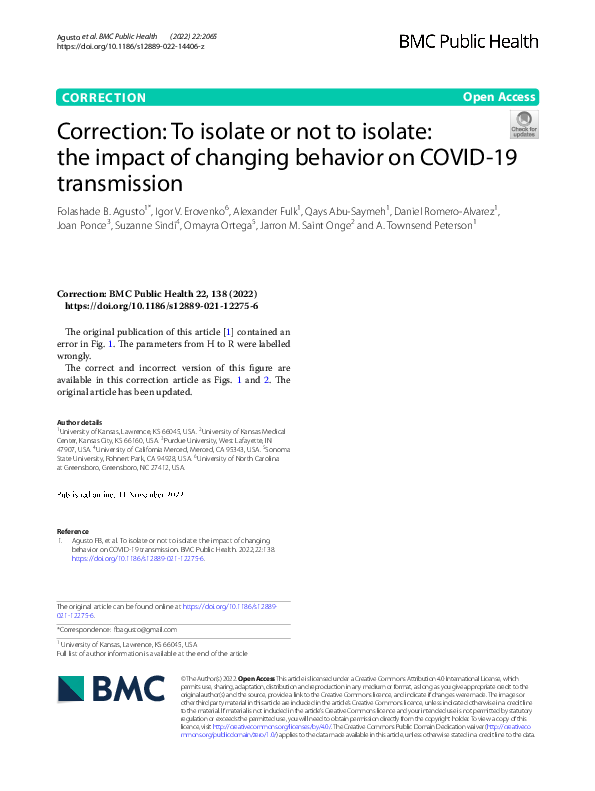 (PDF) Correction: To isolate or not to isolate: the impact of changing ...