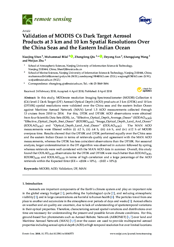(PDF) Validation of MODIS Dark Target AOD Products
