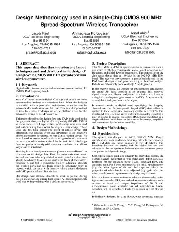 (PDF) Design methodology used in a singlechip CMOS 900 MHz spread