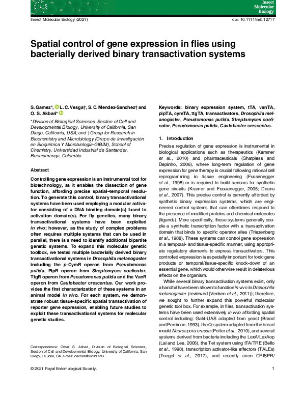 (PDF) Spatial control of gene expression in flies using bacterially ...