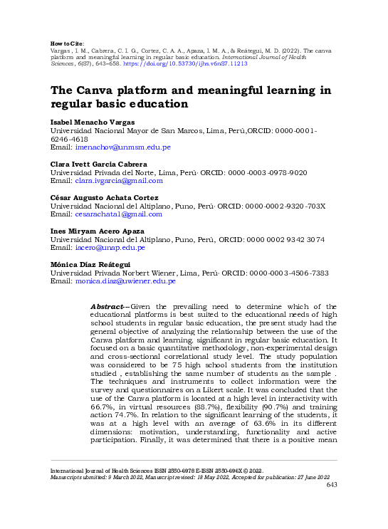 (PDF) The canva platform and meaningful learning in regular basic education