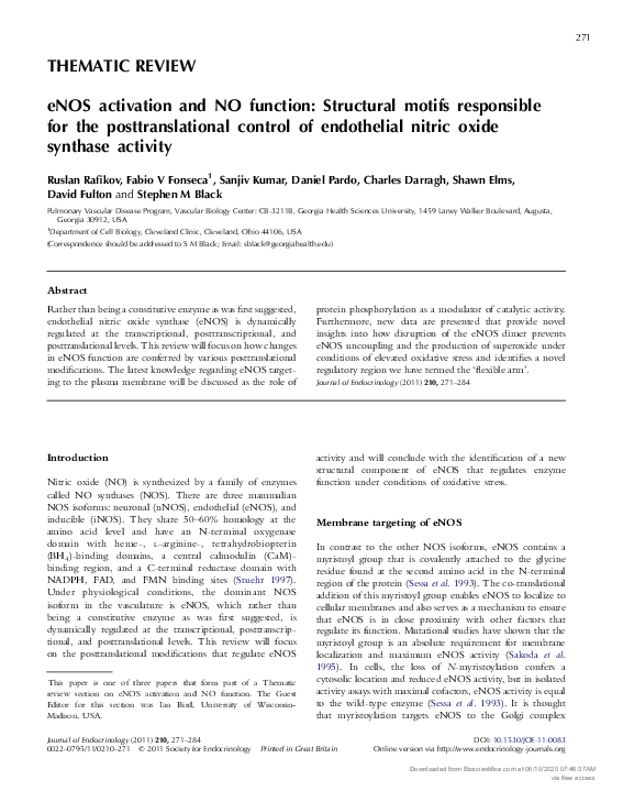 (PDF) eNOS activation and NO function: Structural motifs responsible ...