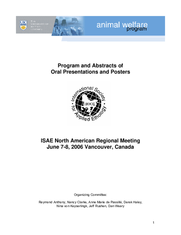 (PDF) Program and Abstracts of Oral Presentations and Posters ISAE ...