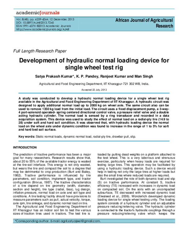 (PDF) Development of hydraulic normal loading device for single wheel ...