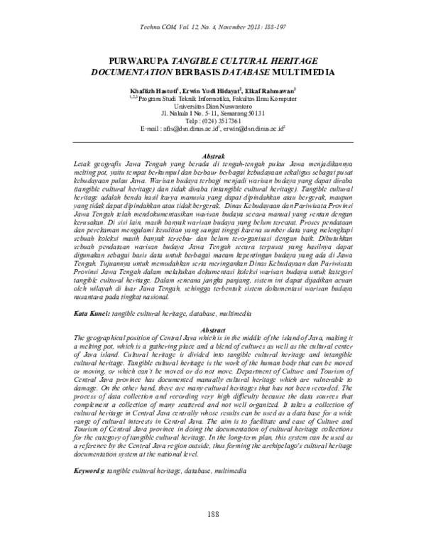(PDF) Purwarupa Tangible Cultural Heritage Documentation Berbasis ...