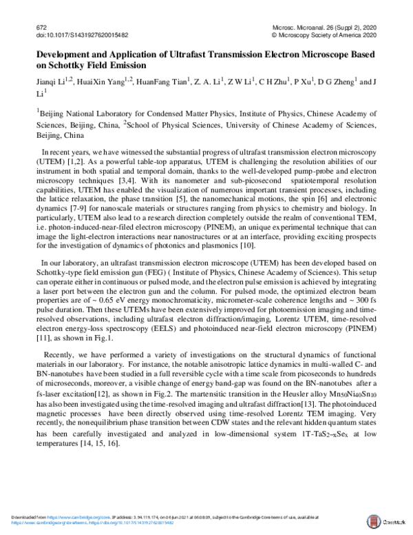 (PDF) Development and Application of Ultrafast Transmission Electron ...