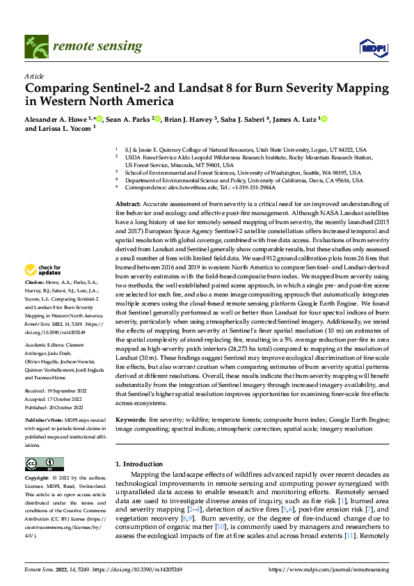 (PDF) Comparing Sentinel-2 and Landsat 8 for Burn Severity Mapping in ...