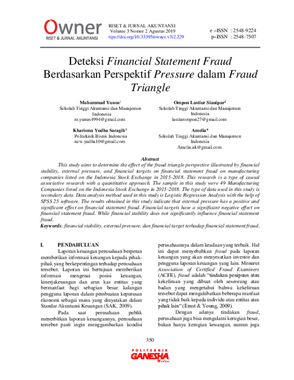 (PDF) Deteksi Financial Statement Fraud Berdasarkan Perspektif Pressure ...