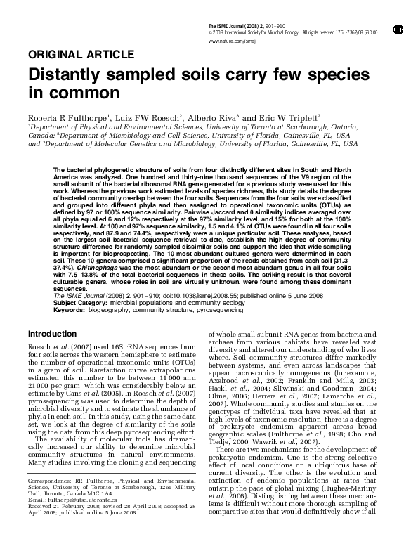 (PDF) Distantly sampled soils carry few species in common