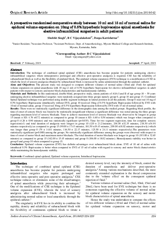 (PDF) A prospective randomised comparative study between 10 ml and 15 ...