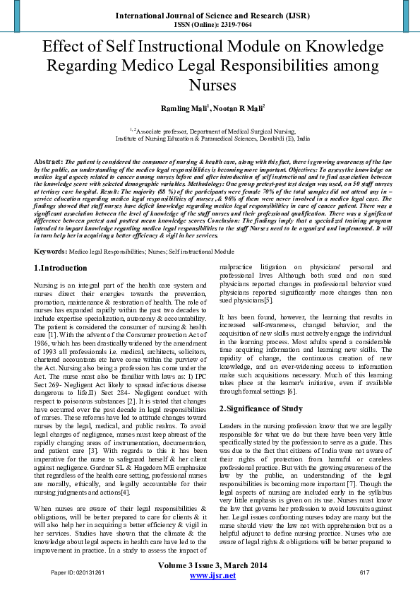 (PDF) Effect of Self Instructional Module on Knowledge Regarding Medico ...