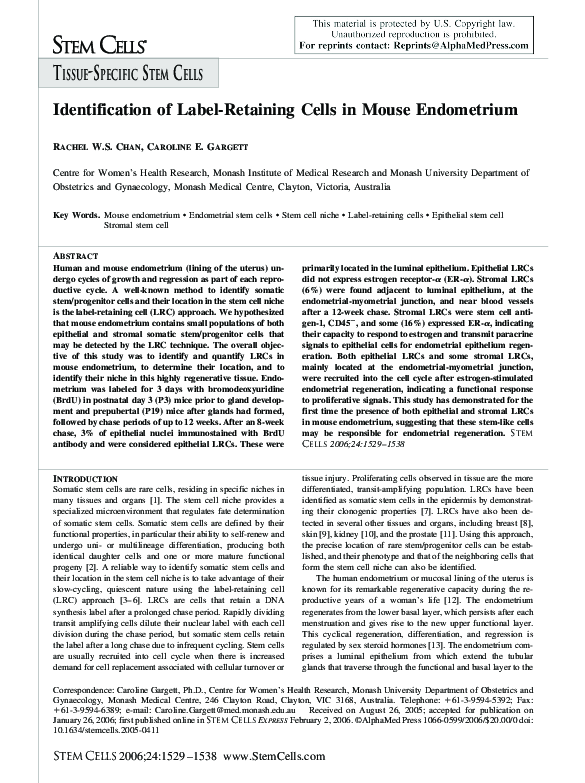 (PDF) Identification of Label-Retaining Cells in Mouse Endometrium