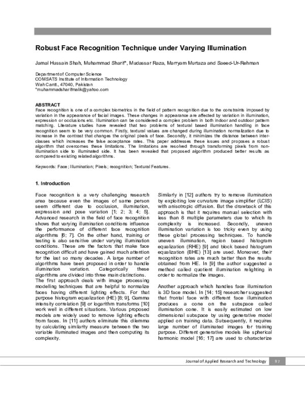 (PDF) Robust Face Recognition Technique under Varying Illumination