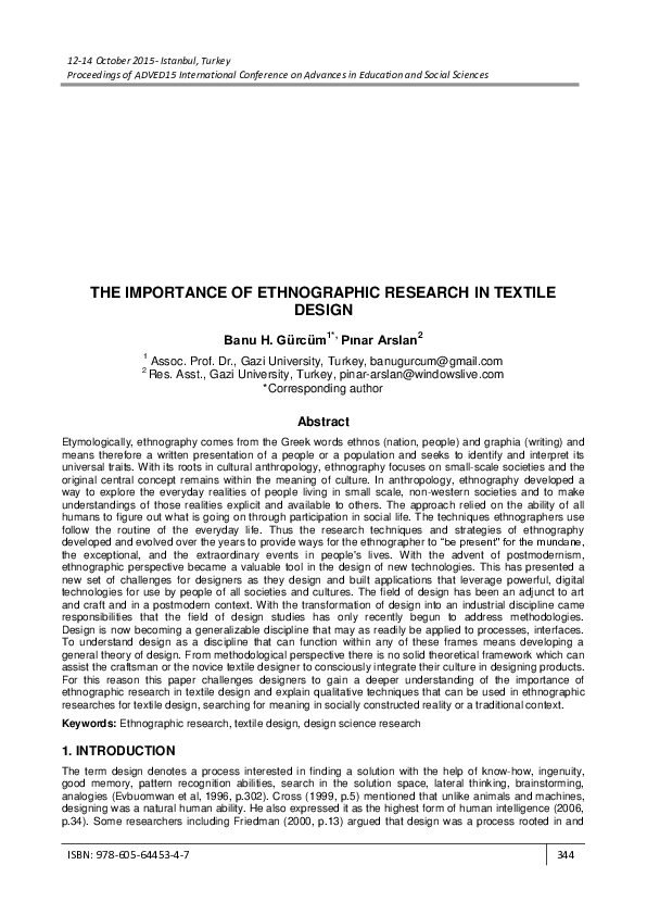 (PDF) The Importance of Ethnographic Research in Textile Design