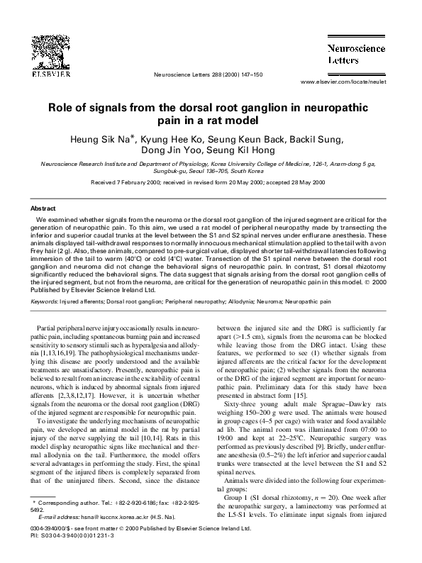 (PDF) Role of signals from the dorsal root ganglion in neuropathic pain ...
