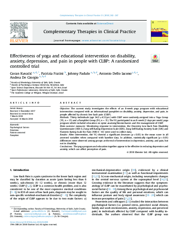 (PDF) Effectiveness of yoga and educational intervention on disability ...