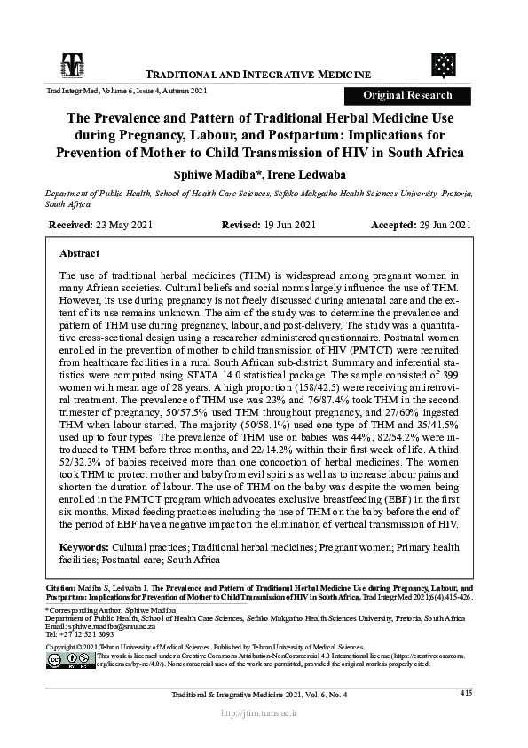 (PDF) The Prevalence and Pattern of Traditional Herbal Medicine Use ...