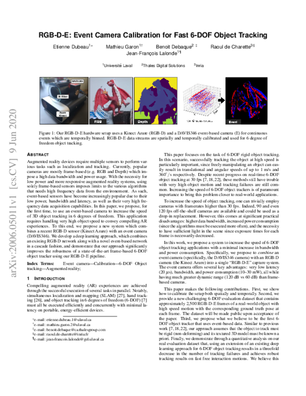 (PDF) RGB-D-E: Event Camera Calibration for Fast 6-DOF object Tracking