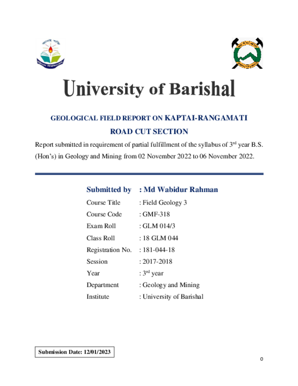 (PDF) GEOLOGICAL FIELD REPORT ON KAPTAI RANGAMATI ROAD CUT SECION ...