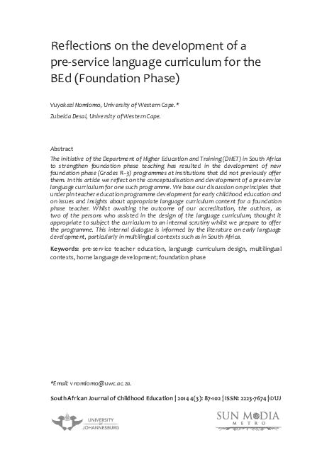 (PDF) Reflections on the development of a pre-service language ...