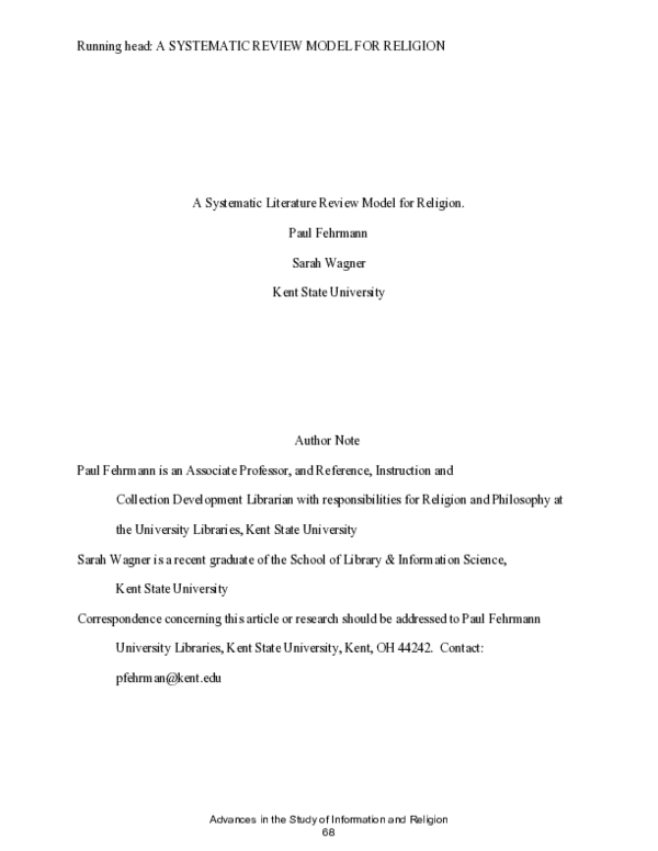 (PDF) A Systematic Literature Review Model for Religion
