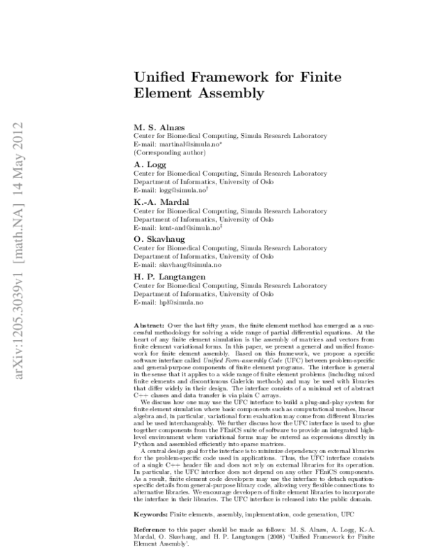 (PDF) Unified framework for finite element assembly