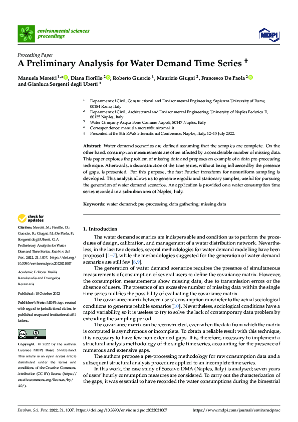 (PDF) A Preliminary Analysis for Water Demand Time Series