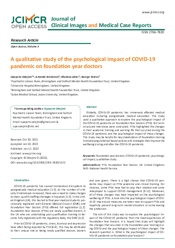 (PDF) A qualitative study of the psychological impact of COVID-19 ...