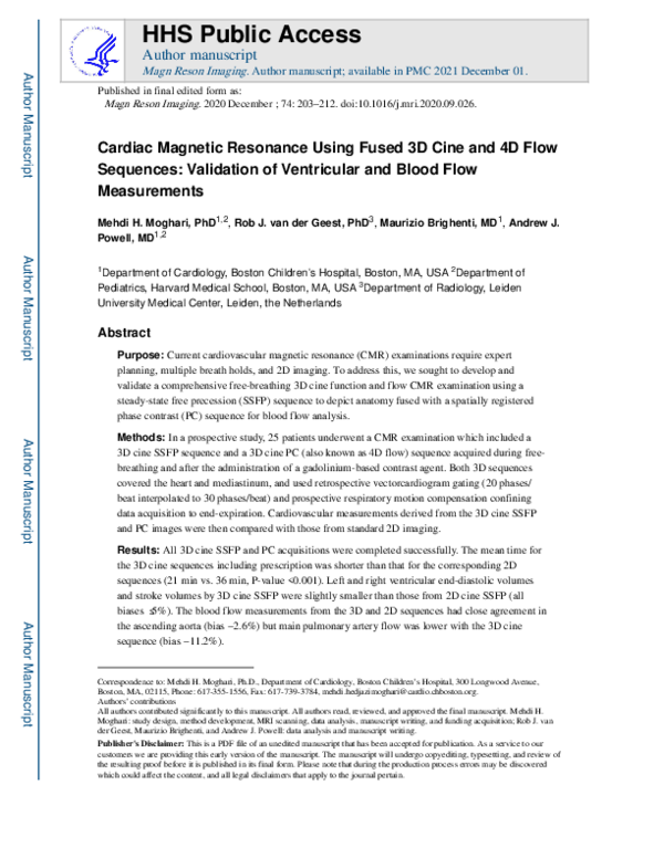 (PDF) Cardiac magnetic resonance using fused 3D cine and 4D flow ...