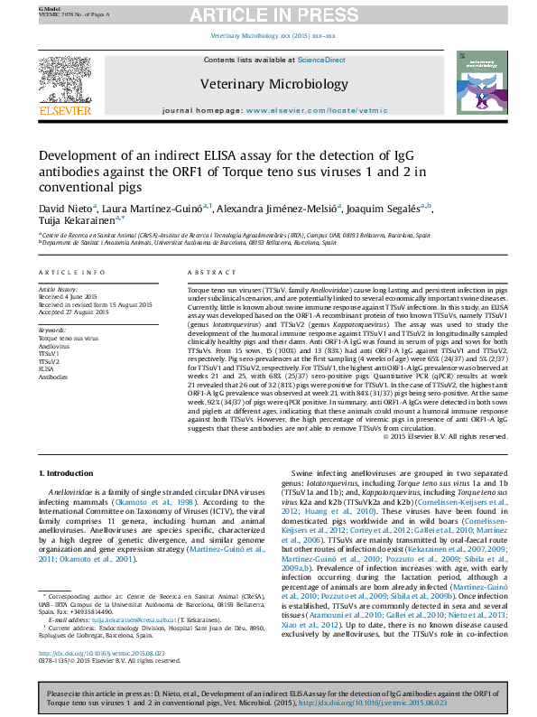 (PDF) Development of an indirect ELISA assay for the detection of IgG ...