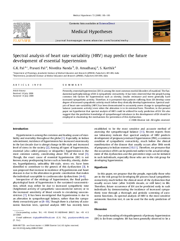 (PDF) Spectral analysis of heart rate variability (HRV) may predict the ...
