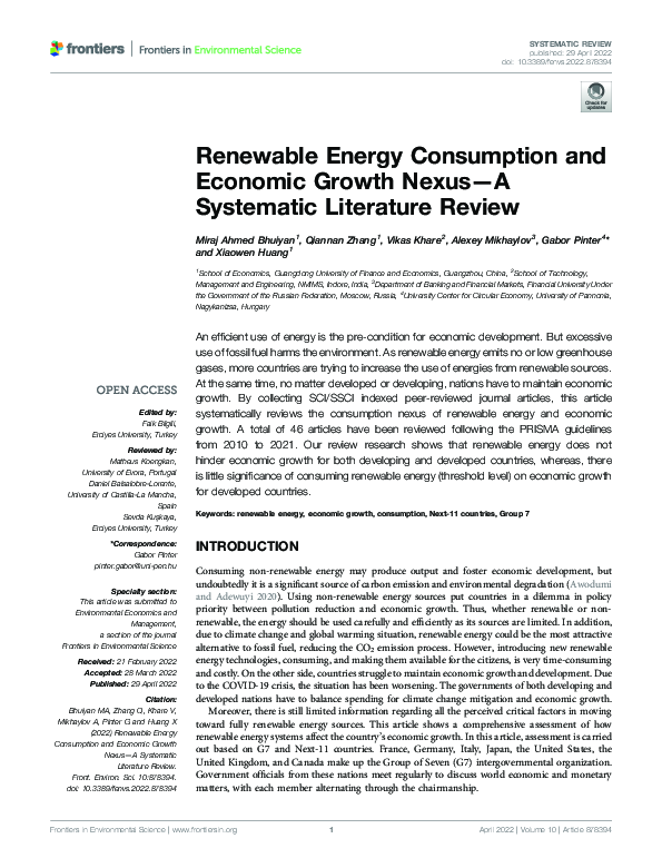 (PDF) Renewable Energy Consumption and Economic Growth Nexus-A ...